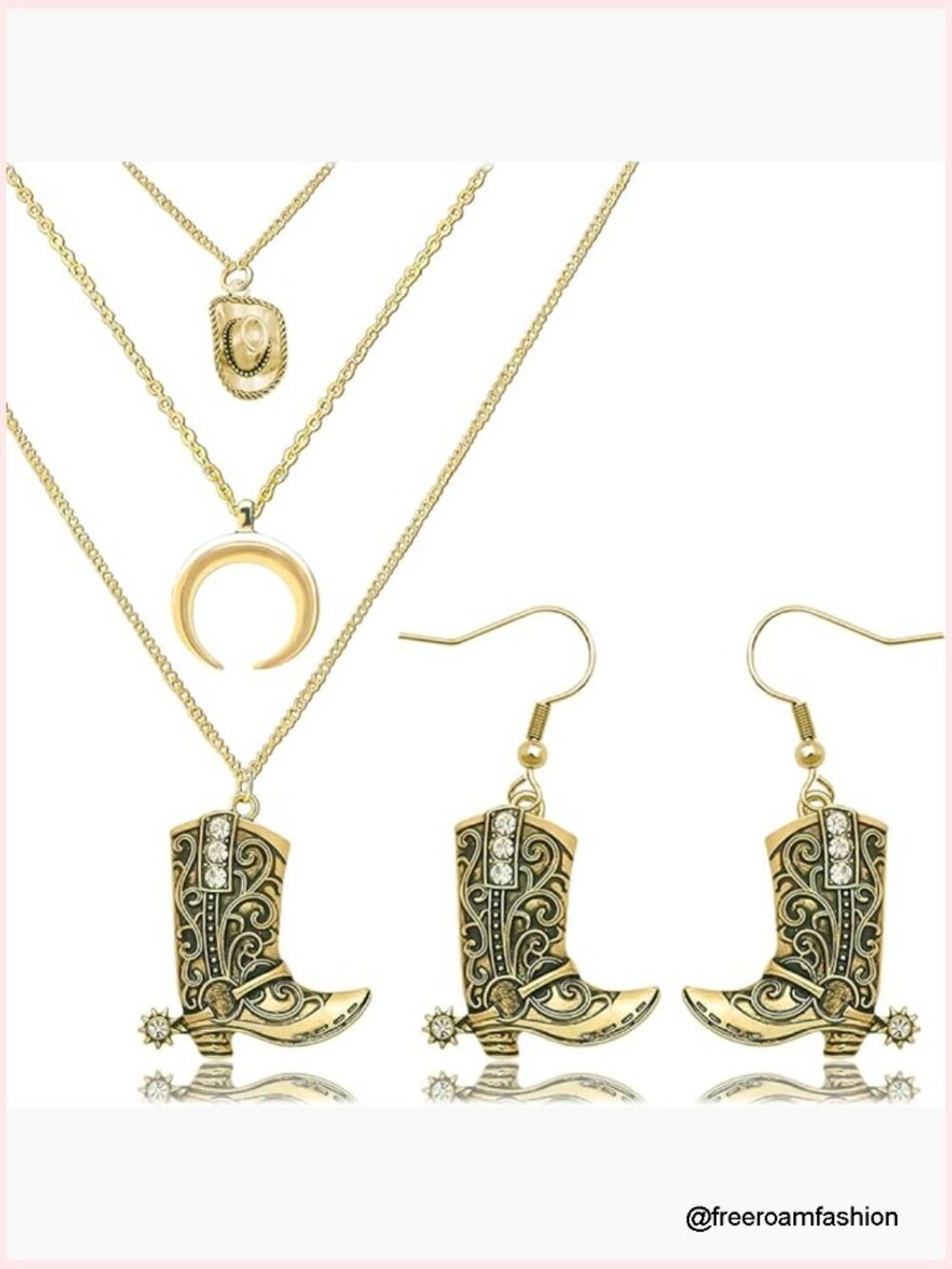Cowboy Boots Earrings Necklace Set - Western Cowgirl Jewelry for Country Concert
